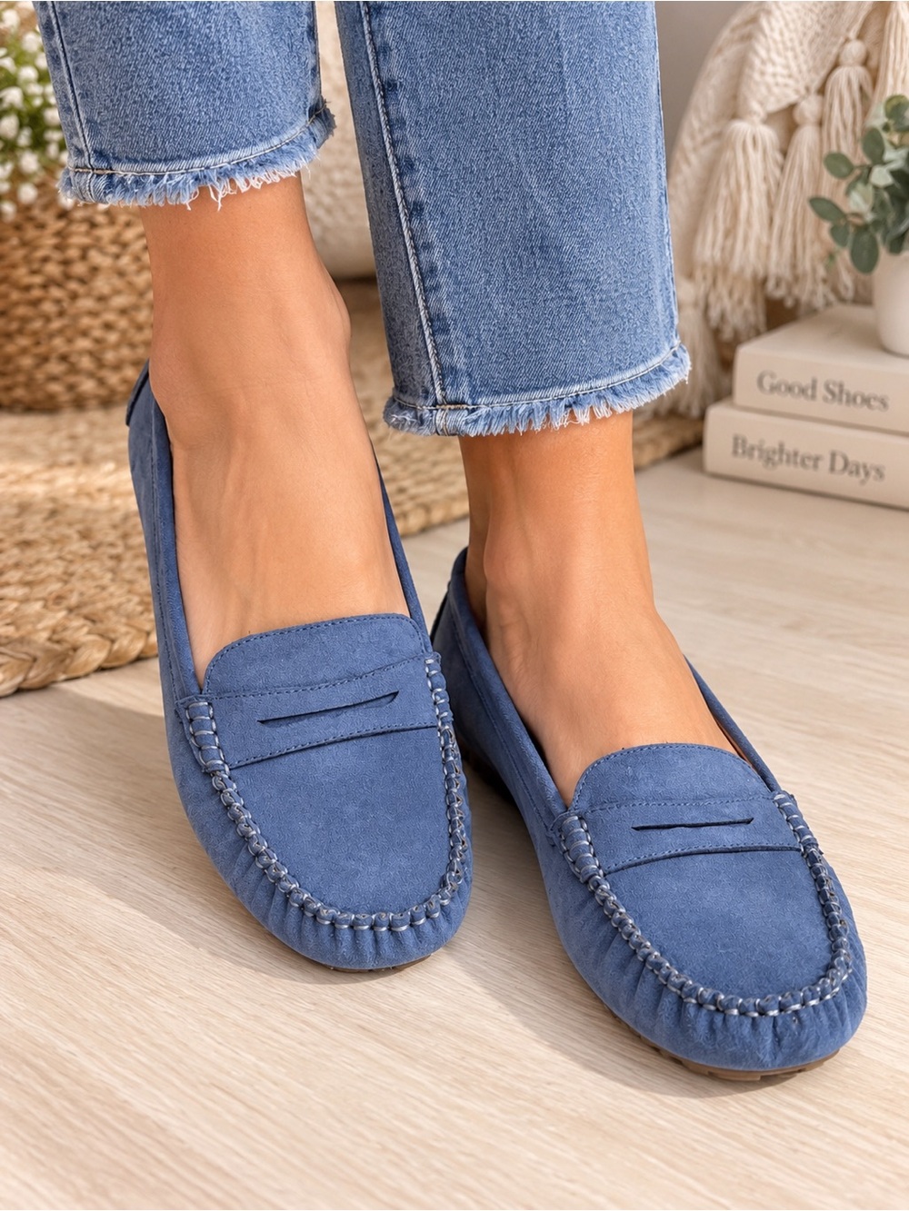 Amazon Blue Suede Penny Loafers for Women